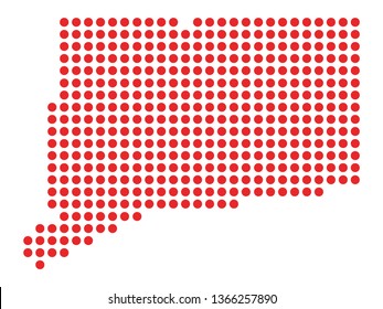 Vector illustration of the Red Dotted Silhouette Map of the USA Federal State of Connecticut 