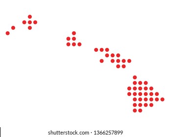 Vector illustration of the Red Dotted Silhouette Map of the USA Federal State of Hawaii 