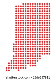 Vector illustration of the Red Dotted Silhouette Map of the USA Federal State of  Indiana