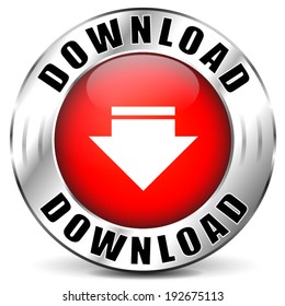 Vector illustration of red download icon on white background