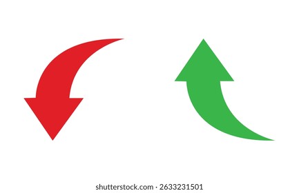 Vector illustration of a red downward arrow and a green upward arrow, symbolizing decline and growth. Ideal for business, finance, trends, or data visualization design uses.