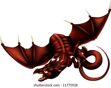 Vector Illustration of a red dragon flying through the air