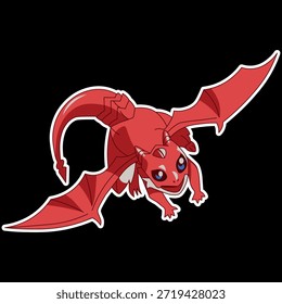 Ilustración vectorial del dragón rojo con el nombre de vuelo listo para imprimir para la etiqueta engomada