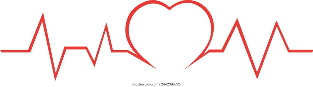 ilustración vectorial dibujo rojo relleno contorno electrocardiograma latido y forma del corazón