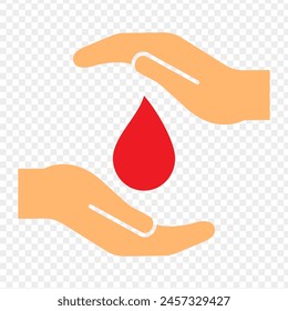 Vector illustration of red drop with hands on transparent background