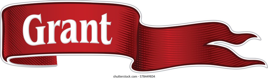 Vector illustration of red elegant ribbon banner banderol with inscription Grant.