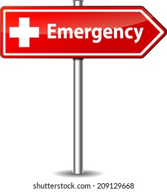 Vector illustration of red emergency directional sign