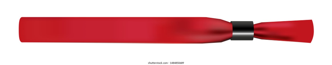 Vector Illustration Of Red Empty Fabric Polyester Bracelet Or Wristband With Plastic Safety Lock. Hand Entrance Festival Bracelet Isolated On White. Template Or Mock Up Suitable For Identification.