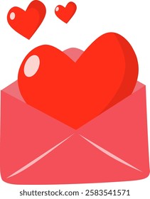 A vector illustration of a red envelope with hearts coming out, symbolizing love and affection. A simple and modern design, perfect for greeting cards, social media, or Valentine's Day-themed designs