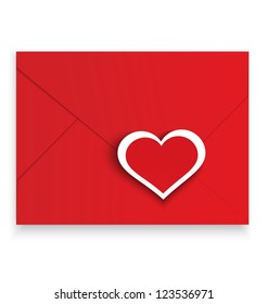  Vector illustration of red envelope with paper crafted sticker heart isolated on white