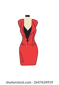 ilustração vetorial vestido vermelho à noite no manequim