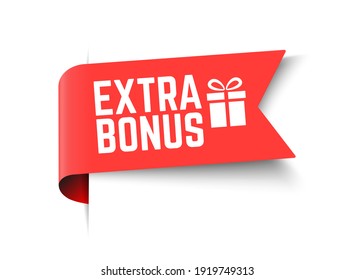 Vector Illustration Red Extra Bonus Label. Modern Web Banner Element With Gift.
