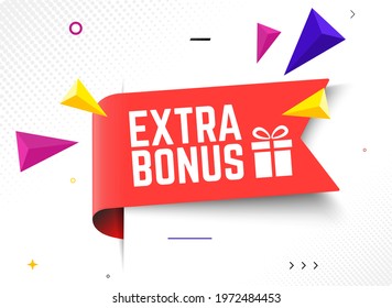 Vector Illustration Red Extra Bonus Label. Modern Web Banner Element With Gift