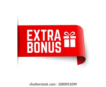 Vector Illustration Red Extra Bonus Label. Modern Web Banner Element With Gift.
