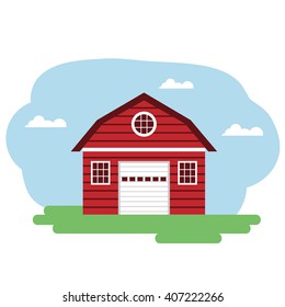 Vector illustration of red farm building. Grouped for easy editing.