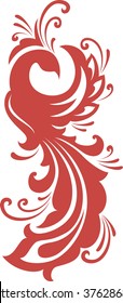 Vector illustration of red fire bird silhouette
