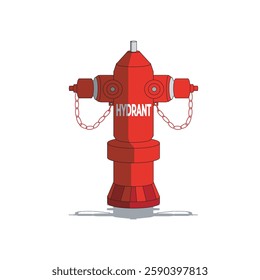 A vector illustration of a red fire hydrant with metal chains. Represents firefighting equipment, emergency safety, and urban infrastructure, commonly found on streets for fire protection.