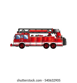 Vector illustration. Red fire truck equipped for fire fighting.