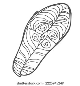 Vector illustration of red fish steak. Linear trout steak. Hatch. Hand drawing. for cafes, restaurants, menus. Salmon, chum salmon, trout. Illustration on a white isolated background