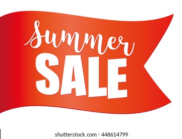 Vector illustration of a red flag with the inscription summer sale. Poster or sticker for shop or website
