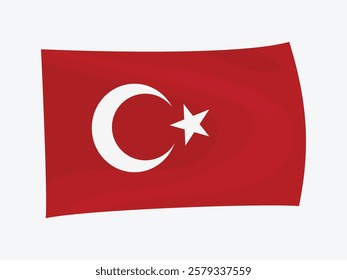 Vector illustration of red flag with moon and star symbol. Ref flag of Turkish. Icon or symbol of country 