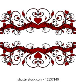 Vector illustration of a red floral border  with hearts