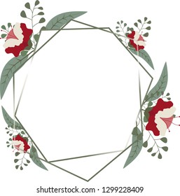 Vector illustration with red floral  decor, leaves buds.card with floral, leaves Greeting card , Flyer, poster, design, invitation card template-Vector
