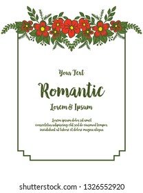 Vector illustration red flower frame decor for lettering romantic hand drawn