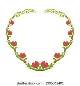 Vector illustration red flower frame for white backdrop hand drawn