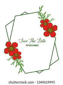Vector illustration red flower frame with wedding invitation cards hand drawn