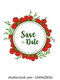 Vector illustration red flower frame with wedding invitation cards hand drawn