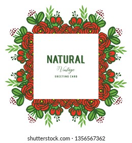 Vector illustration red flower frame isolated on white backdrop for natural vintage decor