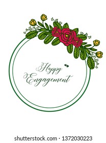 Vector illustration red flower frame with lettering happy engagement hand drawn