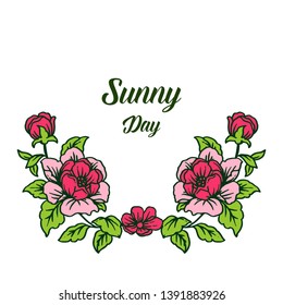 Vector illustration red flower frame with decoration sunny day