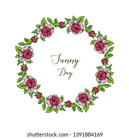 Vector illustration red flower frame with decoration sunny day