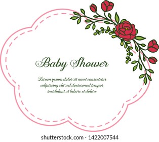 Vector illustration red flower frames isolated on white background for baby shower