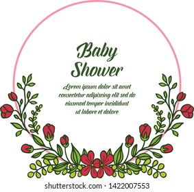 Vector illustration red flower frames isolated on white background for baby shower