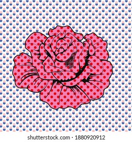 Vector illustration of a red flower on a background of small dots.
