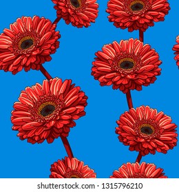 vector illustration. red flowers on blue background. pattern