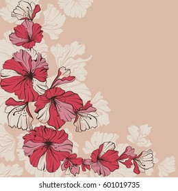 Vector illustration red flowers on a beige background