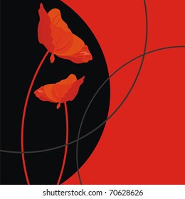 Vector illustration a red flowers on a black background