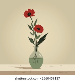 vector illustration of red flowers in vase 