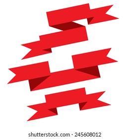 Vector illustration of Red Folded Banner in cartoon style isolated on white background