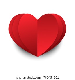 Vector illustration with red folded heart shape. Paper cut style