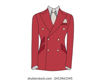 Ilustración vectorial de vestido rojo formal y corbata haciendo líneas blancas y negras sobre fondo blanco.