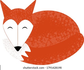 Vector illustration of a red Fox curled up in a ball and sleeping in the style of a cartoon. Concept of wild nature, autumn, animals, tricks. Can be used for books, Wallpapers,. fabrics, textiles