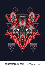 Vector illustration red fox, wolf, dog in geometric animal