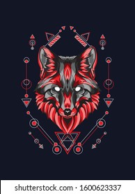 vector illustration red fox, wolf, dog in sacred geometry style