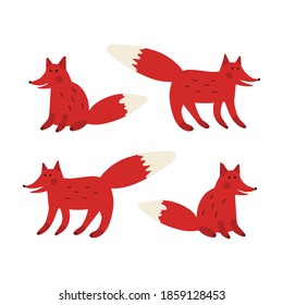 Vector illustration of red foxes isolated on white background.