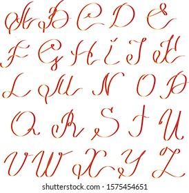 vector illustration red front english alphabet graceful beautiful smooth lines letters isolated on white background